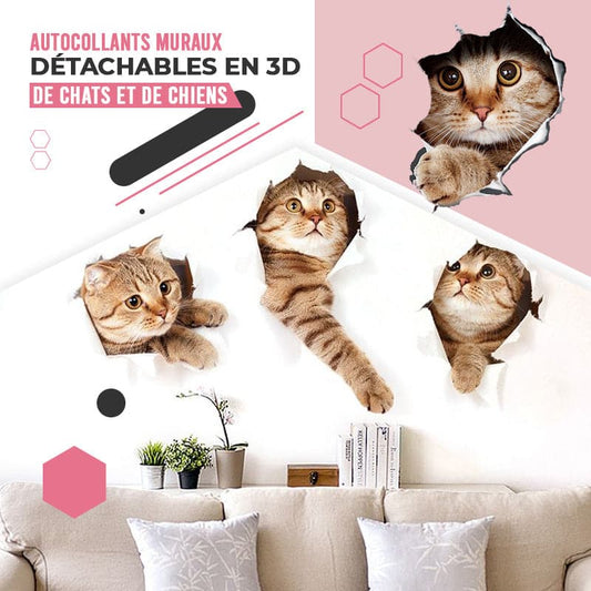 Autocollants Muraux D¨¦tachables en 3D de Chats